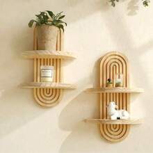 1/2 piezas Estante de pared de madera en forma de arco, soporte colgante minimalista moderno para maceta de flores, para decoración de sala de estar, dormitorio y entrada, acabado natural - Multicolor - Ver 5