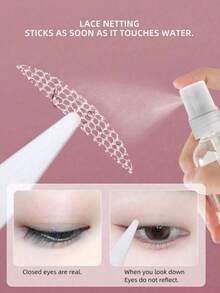 三合一美妆套装：自然蕾丝双眼皮贴套装 + 持久假睫毛 + 柔软粉扑 - 内含镊子和喷雾瓶 - 裸色 - 查看 6