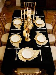 1pc/4pcs/6pcs Gold Leaf Shape Placemats, Heat Resistant Non-Slip Table Mats, Washable Wipeable PVC Dining Mats For Kitchen Table, Elegant Metallic Leaves Coasters For Wedding Party Banquet Holiday Home Decor - Multicolor - View 3