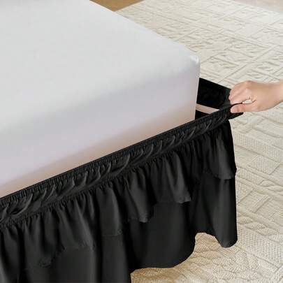 Multi-Layer Ruffle Bed Skirt 16 Inch Drop, 2 Layer Elastic Wrap Around Bed Skirts For Twin Full Queen King CK Size Bed, Easy To Install Dust Ruffle, Machine Washable Soft Fabric, Double Layers Bedskirt