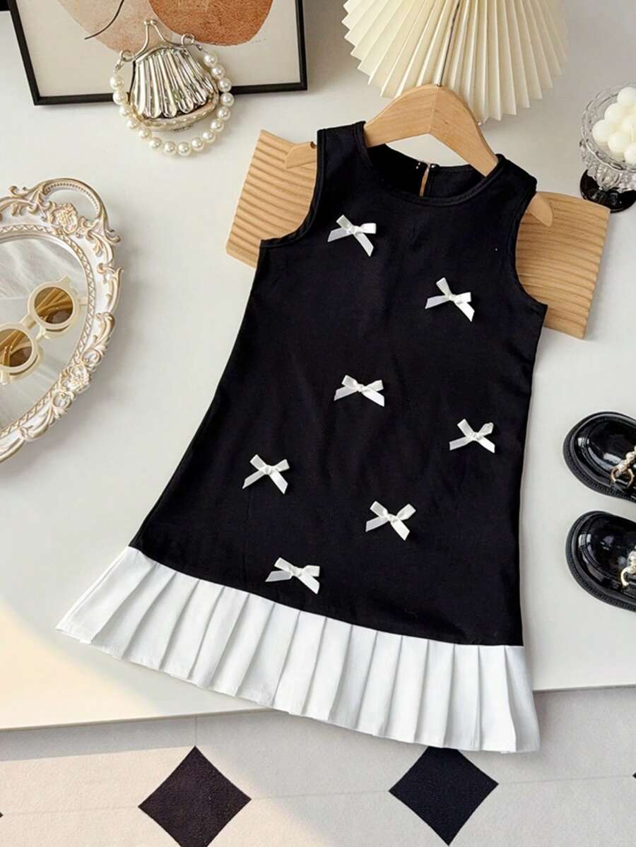 Đầm vải dệt kim thắt nơ dễ thương mùa hè cho bé gái - màu đen - Xem 1