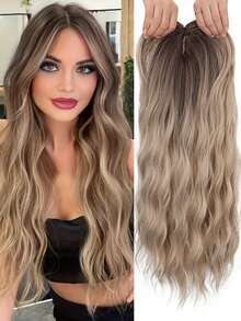 Elegant Ombre Blonde Dark Roots Synthetic Hair Topper Water Wave Hairpiece Invisible Seamless Topper Instant Hair Increase Volume Easy Care Daily Wear Thinning Hair / Instant Volume - 彩色 - 查看 1