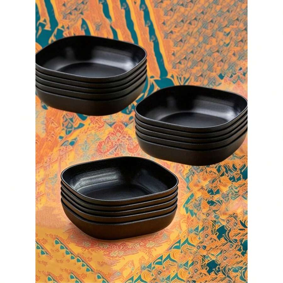 10/8/6/5/4件套黑色餐盘，水果盘，坚果盘，骨头盘，小吃盘，小麦盘，干果盘，可重复使用的婚礼蛋糕盘，小吃沙拉派对盘，适合旅行、露营、野餐 - 彩色 - 查看 1