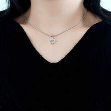 1件时尚简约百搭不锈钢蛇骨链太阳吊坠项链，适合日常佩戴 - 銀色 - 查看 2