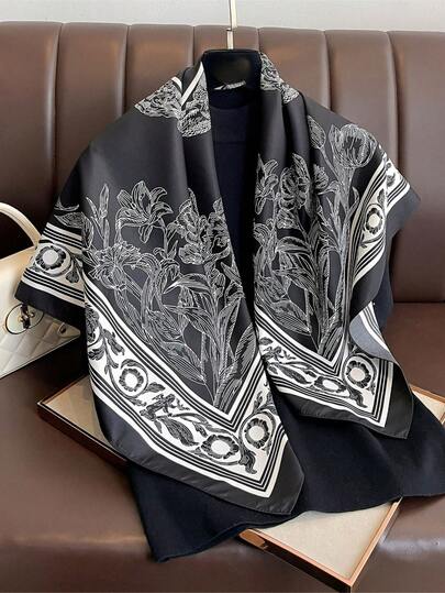 1pc 90 Degree Floral Print Multifunctional Large Scarf, Women's Sunscreen Shawl Wrap, Versatile For Daily, Professional, Outdoor, Travel, Party Occasions