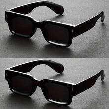 2 Pairs Of Y2K Punk Style Unisex Rectangular Fashion Glasses - Anti-Glare, Durable PC Frame, Suitable For Events, Party Glasses, Statement Glasses, Retro Design, High-Quality Lenses, Sturdy Construction, Decorative Glasses, For Streetwear Enthusiasts - 黑色/透明灰色 - 查看 3