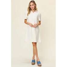 Double Take Full Size Texture Collared Neck Short Sleeve Dress - Màu Cam san hô - Xem 3