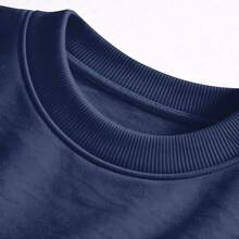 Plain Crew Neck Sweatshirt With No Print, Stylish Tumblr Style For Cold Winters - Dark Blue - View 3