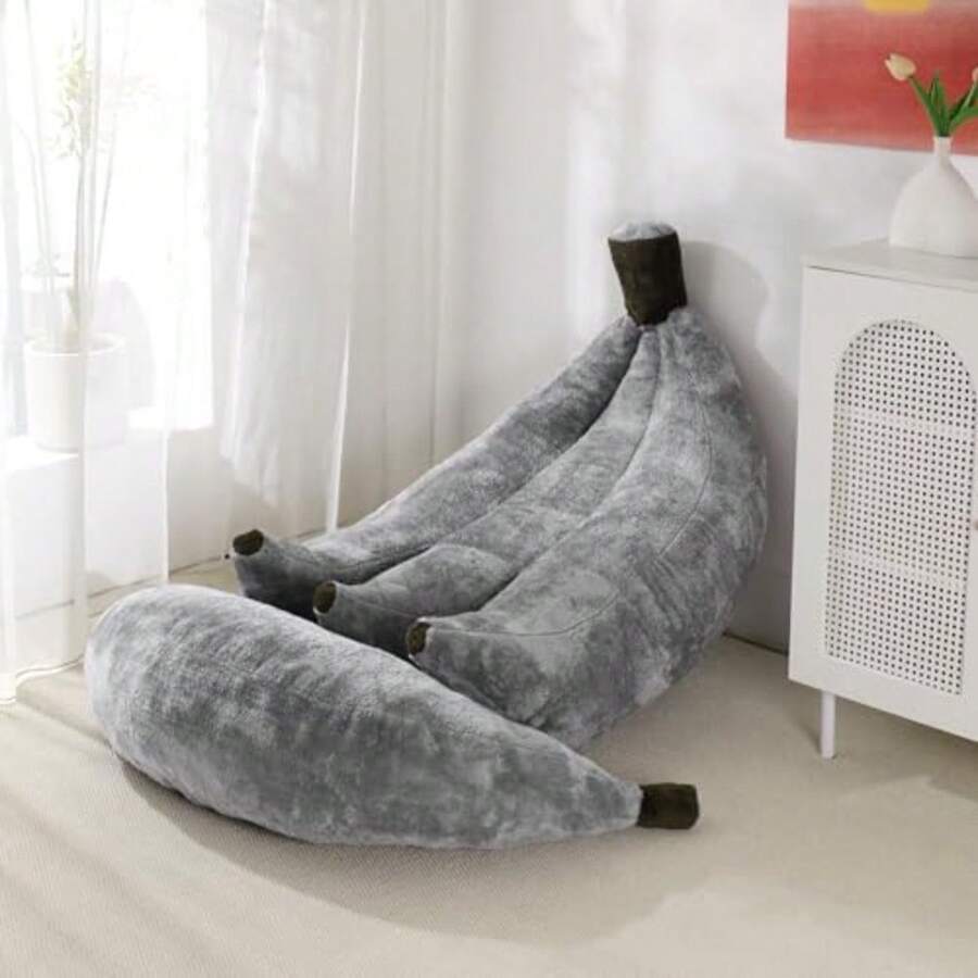 Banana Bean Bag Chair with Ottoman Floor Sofa Bed with Footrest Comfy Convertible Lounger for Teens and Adults Plush Couch for Bedroom Living Room or Dorm M-Grey - Gris - Ver 1