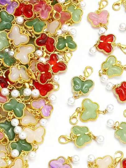 6 قطع من الفراشات الرقيقة ذات الحواف الذهبية والخرز اللؤلؤي، سحر ألوان الماكرون اللؤلؤية، إكسسوارات هدايا صغيرة فاخرة، ديكورات للحقائب والمفاتيح، هدية ثمينة لأمك وأحبائك، تميمة للسوار والمجوهرات والخرز والحقائب والأشياء المصغرة