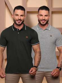 Kit Of 2 High Quality Polo Shirts 100% Cotton Men's Basic T-Shirt Autumn Spring Spring/Autumn Summer Winter All Spring/Summer Autumn/Winter Spring/Summer/Autumn Regular Fit Christmas Thanksgiving Valentine's Day Pride Month Teacher's Day Father's Day Polo Shirt - Quân đội và hỗn hợp - Xem 1
