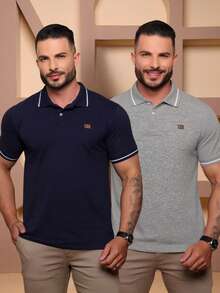 Kit Of 2 High Quality Polo Shirts 100% Cotton Men's Basic T-Shirt Autumn Spring Spring/Autumn Summer Winter All Spring/Summer Autumn/Winter Spring/Summer/Autumn Regular Fit Christmas Thanksgiving Valentine's Day Pride Month Teacher's Day Father's Day Polo Shirt - 海洋和混合 - 查看 6