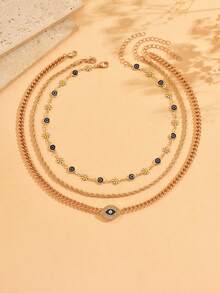 Bộ 3 dây chuyền mắt quỷ thời trang tuổi teen, dây kim loại tối giản, phù hợp để đeo hàng ngày, đi chơi và dự tiệc, dây chuyền thủ công hình hoa cúc có thể cắt ngắn theo ý muốn. - Nhiều màu - Xem 2