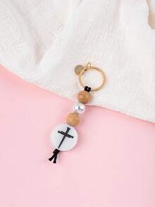 1pc Inspirational "With God" Beaded Keychain, Featuring Bohemian And Faith Design, Motivational Tag And Delicate Cross Accent, Minimalist Accessory For Daily Outfit Gifts For Mother, Father, Graduation, And Teacher - Multicolor - View 5
