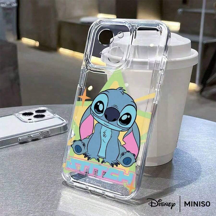 Miniso 1pc Disney Stitch Retro Star Phone Case Suitable For IPhone 17/17 Pro/17 Pro Max/17 Air/16/15/14/13/12/11/X Series Iphone 17 Pro Max Case Iphone 17 Pro Case Iphone 17 Case Stocking Stuffers The Girlfriend - Transparent - View 1