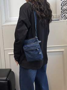 Borsa da telefono casual in denim con design a cerniera, adatta per uscite quotidiane, pendolarismo per lavoro, può essere indossata come borsa a spalla o a tracolla - Multicolore - Visualizzare 7