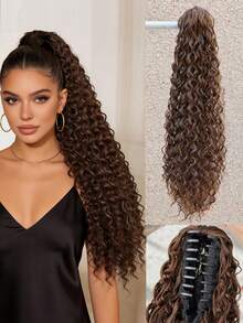 Extensiones de cola de caballo, extensiones de cola de caballo de 26 pulgadas en degradado burdeos para mujeres, cola de caballo rizada y esponjosa con clip para la barbilla, extensiones de cabello sintético suave - Multicolor - Ver 11