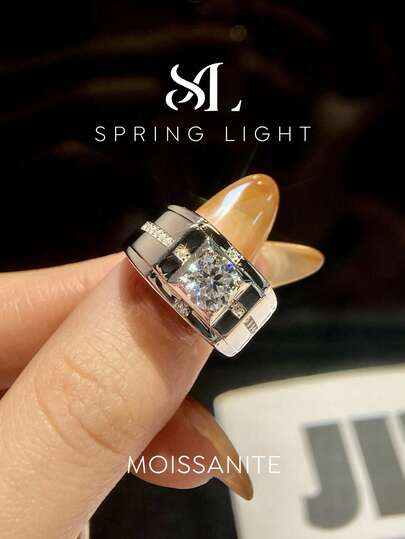 1 Carat 4-Prong Colorless Moissanite Diamond Engagement Ring, Accented With Pave Diamonds, S925 Sterling Silver, Minimalist Romantic Ring, Eternal Ring, Anniversary Ring, Luxury Jewelry Gift