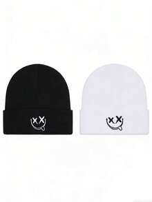 1pc/2pcs Acrylic Embroidered Winter Beanie Hat, Unisex Knit Cap For Autumn & Outdoor Casual Wear - A - View 2