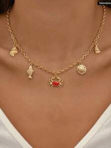 1 chiếc mặt dây chuyền hình cua và cá phong cách đại dương, thích hợp cho kỳ nghỉ biển, làm quà tặng. - Nhiều màu - Xem 1