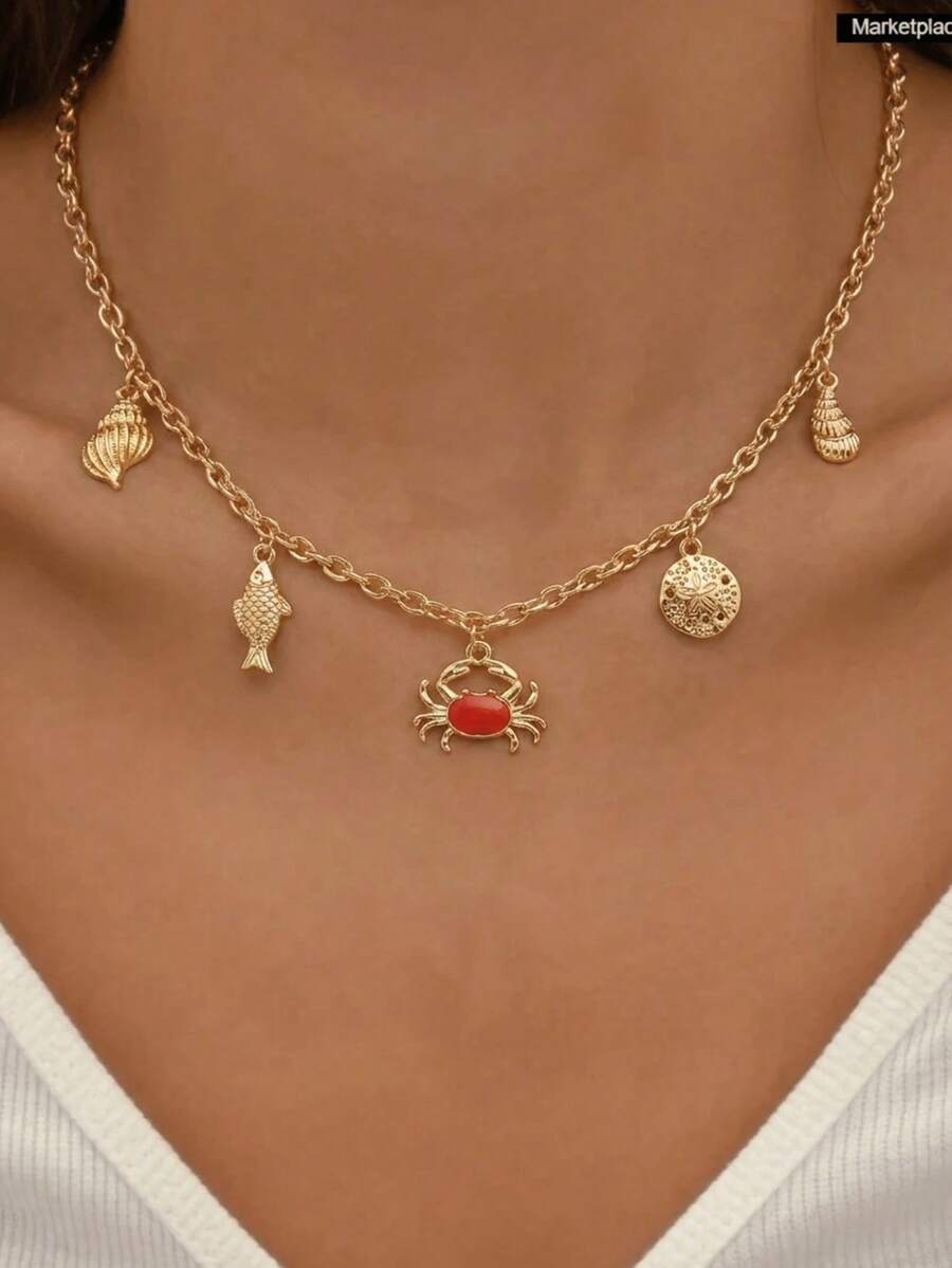 1 chiếc mặt dây chuyền hình cua và cá phong cách đại dương, thích hợp cho kỳ nghỉ biển, làm quà tặng. - Nhiều màu - Xem 1