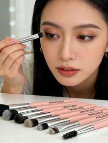 Princess Rose 12PCS Pink Makeup Brush Set – Includes Smudge Brush, Lip Brush, Concealer Brush, Large Eyeshadow Brush, Medium Eyeshadow Brush, Detail Eyeshadow Brush, Eyebrow Brush, Eyebrow Comb, Small Eyeshadow Brush, Made Of Soft Fiber, Skin-Friendly & Easy To Apply - Pink - View 6