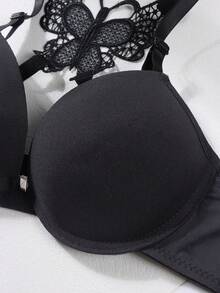 Bra Push Up Seksi Wanita dengan Hiasan Pita Renda di Belakang - Penutup Depan, Pakaian Dalam Berbantalan Memberikan Daya Angkat dan Dukungan - Hitam - View 7