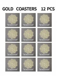 15-Inch Gold Flower Placemat, PVC Material, 3.9-Inch Hollow Flower Coaster, Washable, Easy To Clean, Wipe-Able, Non-Slip, Heat-Resistant, Suitable For Room Decor, Dining Table Decor, Home Decor, Ideal For Holidays, Parties, Birthdays, Weddings, Valentine's Day Decorations - Multicolor - View 13