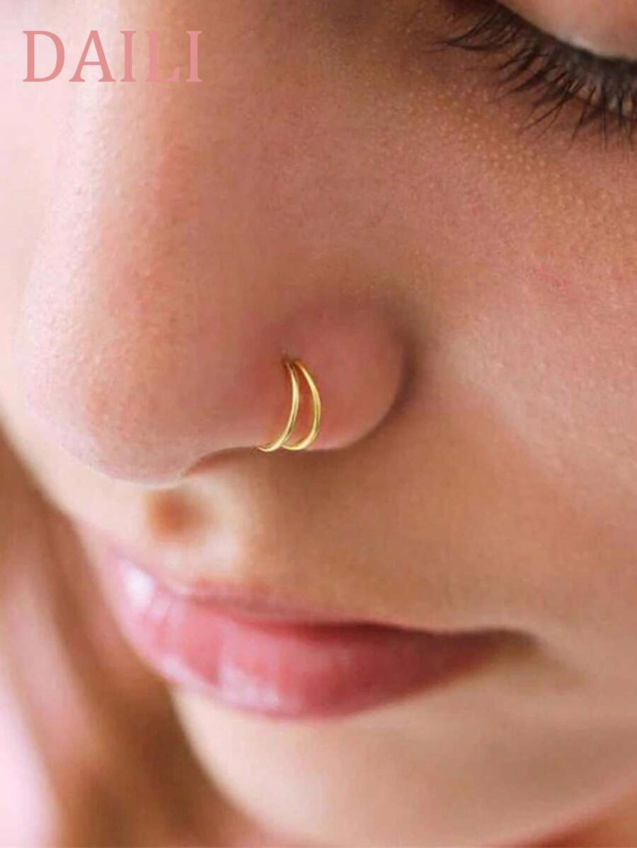 DAILI 6pcs/Set Nose Ring Minimalist Double Nose Ring For Single Piercing For Women For Body Decoration - 3 Pairs Of Double Nose Rings - View 1