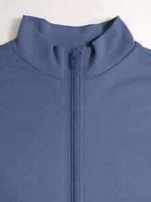 Bộ đồ nữ 2 món, áo kiểu dáng ôm sát thời trang màu trơn kèm áo khoác có khóa kéo và quần, chất liệu polyester nhẹ, phù hợp cho tập thể dục & yoga, mùa xuân/thu. - Màu xanh bụi bặm - Xem 7