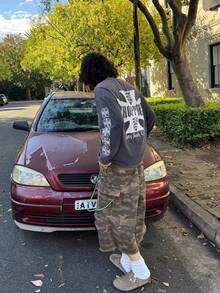Y2K Distressed Choppers Cross Long Sleeve Tee - 3604洗黑 - 查看 3