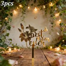 1pc/3pcs/6pcs Rose Red, Rose Gold, Gold Acrylic "Happy Mother's Day" And "Best Mom" Cake Topper Set - Butterfly And Flower Design, Mother's Day And Mom's Birthday Party Supplies - Multicolor - View 13