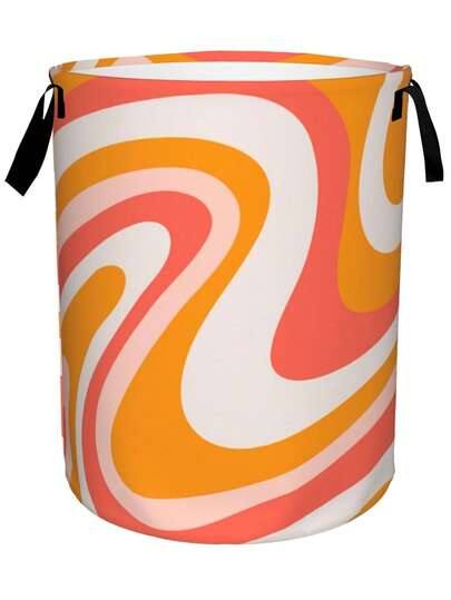 1PC Retro 1960s Wave Foldable Laundry Basket Waterproof Oxford Cloth With Handle Colorful Hamper Clothes Storage Bin Toy Organizer Box For Bathroom Laundry Room Bedroom Kitchen Dorm Apartment Home Organization Solution Portable Lightweight Compact Design Easy To Carry Stylish Vintage Pattern Perfect Gift Idea