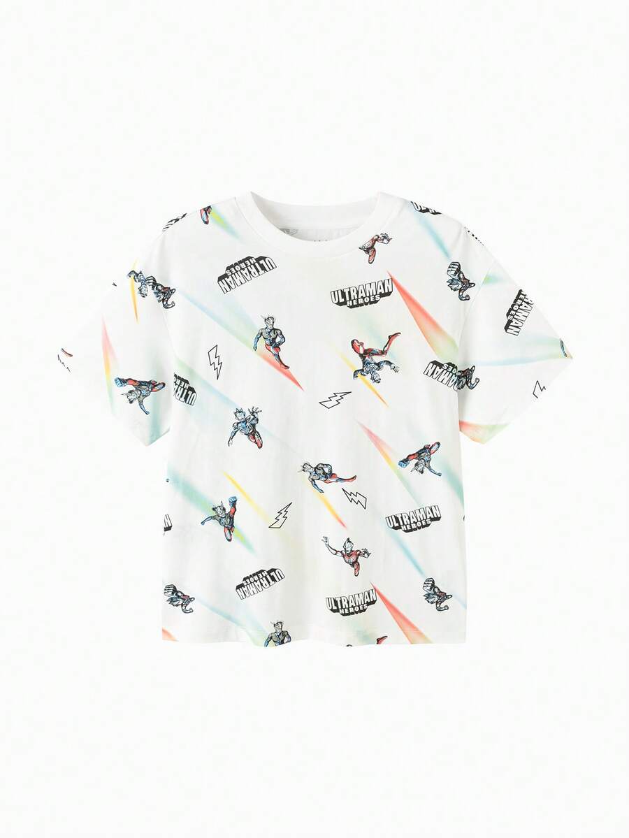 Balabala Áo thun ngắn tay mùa hè cho bé trai với hình in hoạt hình anh hùng vui nhộn, áo thun in hình mới về phong cách thường ngày cho trẻ em. - Tông màu trắng - Xem 1