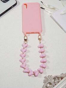 1条奢华金属珠心形手机挂绳，粉色、白色、米色可选，手工串珠腕带，优雅吊坠，含手机夹 - 彩色 - 查看 6