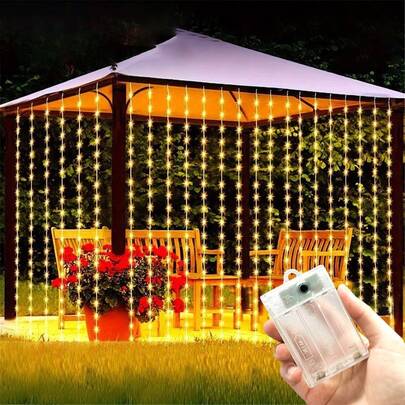 Battery Powered Curtain String Lights, Decorative Hanging Ornament, 8 Lighting Modes, Home Bedroom Decor Lights, Curtain Lights, Indoor Christmas Tree Hanging Decor, Wedding Party Decor Lights, Birthday Gift, Singles Party, Birthday Party