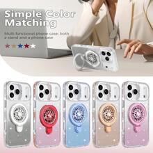 (Gyroscope Stand) Rhinestone Edging, Transparent Glitter, Wireless Magnetic Charging, PC+Titanium Alloy Hidden Stand, Anti-Yellowing High Transparency Backplate, Magnetic Car Mount Suitable For IPhone 17 Pro Max/16/15/14/13/12/11 - Silver - View 6