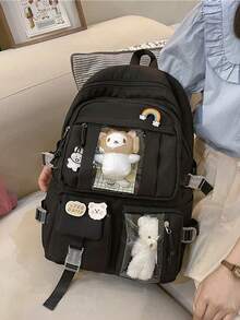 Aesthetic Large Capacity Backpack Featuring Multi-Pocket Tech Compartment And Water-Resistant Fabric School Backpack Ideal For Teen Girls Women College Students With Ergonomic Padded Straps Large Capacity Perfect For Campus Library Daily Commute Travel Portable Laptop Compartment For Teen Girls Women College Students Boys And Men College Elementary School Middle School High School Work Business Commute Outdoors Travel Outings School Supplies School Bag Backpack For School Back To School Backpack School Bookbag Big Backpack Backpack School Back To School Bags Lightweight Classic Casual Suitable For Teen Girls Women College Students Perfect For Back To School First Day Of School Middle School High School - 黑色 - 查看 7