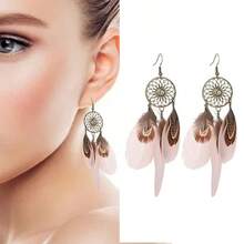 Bohemian Retro Sunflower Earrings, Minimalist Feather Earrings, Suitable For Travel, Vacation And Photo Shooting - Dreamcatcher - View 3