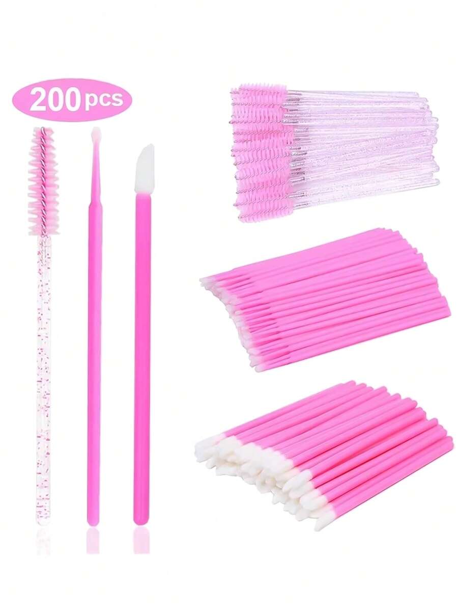 200支/100支一次性睫毛刷睫毛延长睫毛膏刷子螺旋刷工具套装口红唇彩刷化妆工具