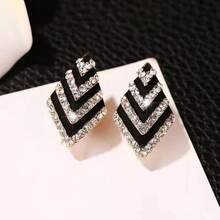 12pcs Alloy Square Earrings For Women, New Rhinestone Square Earrings, Retro Luxury Earrings, Assorted Styles - Gold - View 3