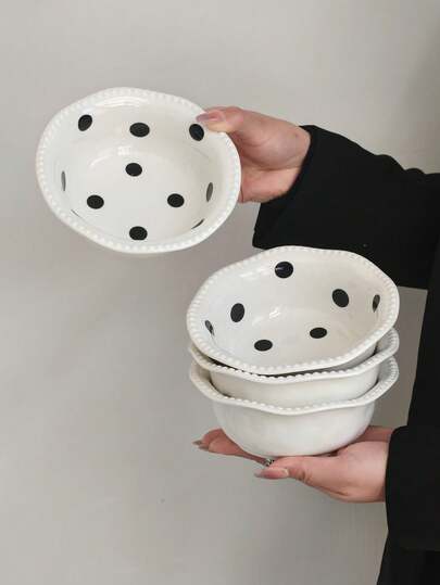 1pc/2pcs High-Quality Ins-Style Ceramic Bowl, Unique Polka Dot Bowl, Girly Dessert Bowl, Breakfast Cereal Oatmeal Bowl, Elegant Afternoon Tea Dessert Bowl, Western Restaurant Steak Pasta Bowl, Snack Cake Plate, Fruit Salad Bowl