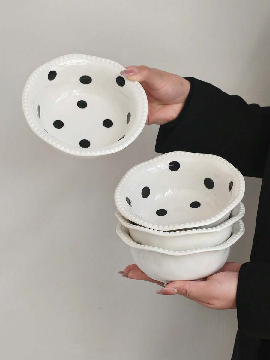 1个/2个高品质时尚陶瓷碗，独特波点碗，少女风甜点碗，早餐麦片燕麦碗，优雅下午茶甜点碗，西餐厅牛排意面碗，点心蛋糕盘，水果沙拉碗 - 彩色 - 查看 1