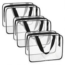 APREUTY Clear Makeup Bags, TSA Approved 3 Pcs Large Cosmetic Makeup Bags Set Clear PVC With Zipper Handle Portable Travel Luggage Pouch Airport Airline Vacation Organization (Black) - Màu xám - 6 chiếc (Lớn + Trung bình + Nhỏ) - Xem 1