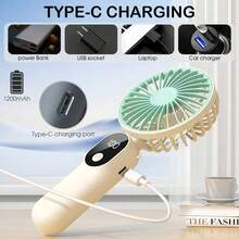 6-Speed Portable Handheld USB Rechargeable 90° Foldable Quiet Mini Personal Handheld Fan With Stand, Hands-Free Neck Strap, Outdoor Travel Beach Summer Accessory Gift - Multicolor - View 3