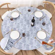 UMINEUX - Mantel redondo de vinilo ajustable con bordes elásticos y respaldo de franela funda de mesa redonda impermeable lavable para uso en interiores y exteriores se adapta a mesas de hasta 40 a - Mármol gris - Ver 7