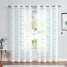 Lazzzy Waffle - Juego de cortinas con textura para ventana de cocina/baño con varilla Ostra 63" Curtains - Ojal verde sobre blanco - Ver 2