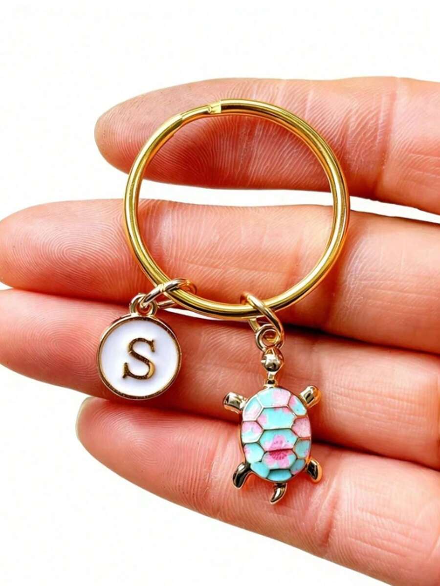 1pc Personalized Turtle Keychain, Turtle Keyring, Personalized Gift, Travel Turtle Bag Charm, Good Luck Charm Mom Gift, Turtle Lover Gift Idea - Turtle Blue - View 1