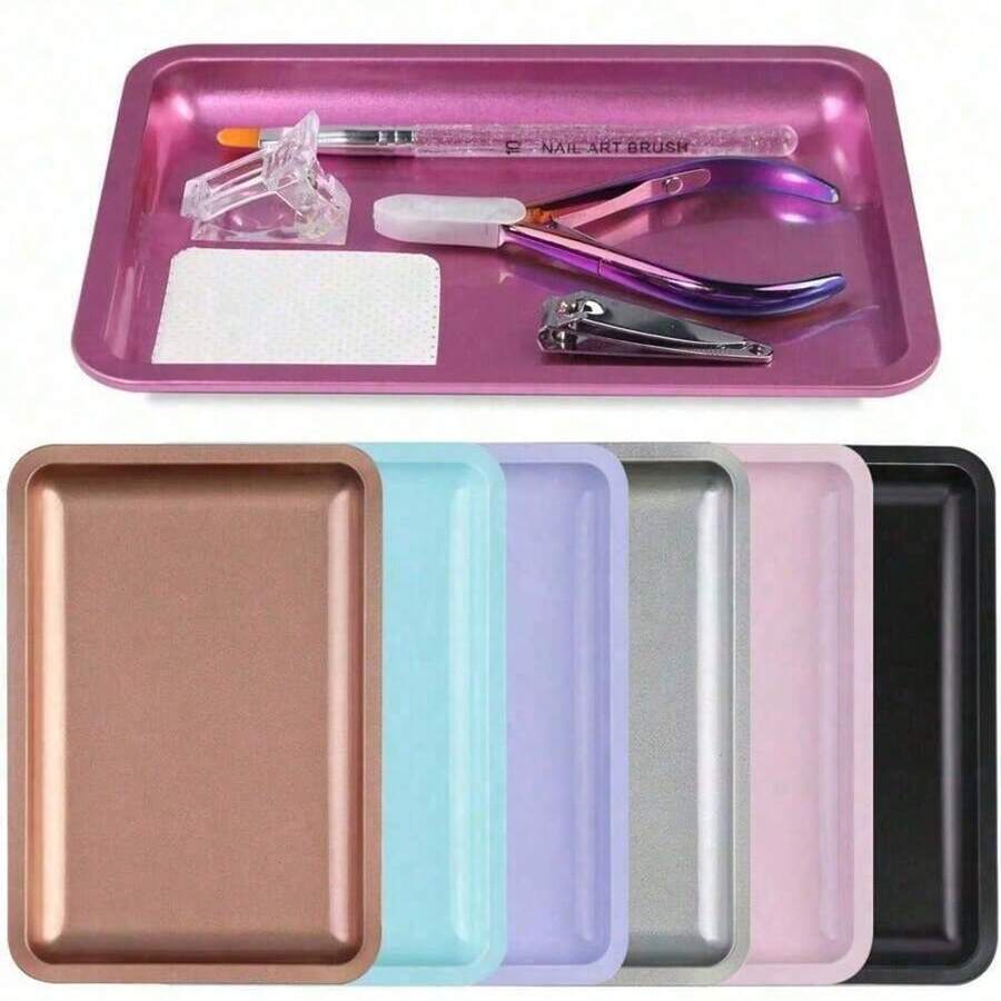 Square Oval Nail Accessory Tool Storage Dish Stainless Steel Plate Nail Decorations Display Tray - Multicolor - View 1