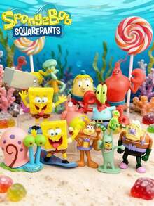 SpongeBob SquarePants 海绵宝宝12件套系列，包括海绵宝宝、章鱼哥、珊迪、痞老板、蟹老板角色摆件，颜色和款式随机（12件/套），可用作汽车桌面装饰、汽车摆件、可爱卡通生日装饰、蛋糕装饰、鱼缸水下装饰，是完美的派对装饰。 - 多色 - 查看 1